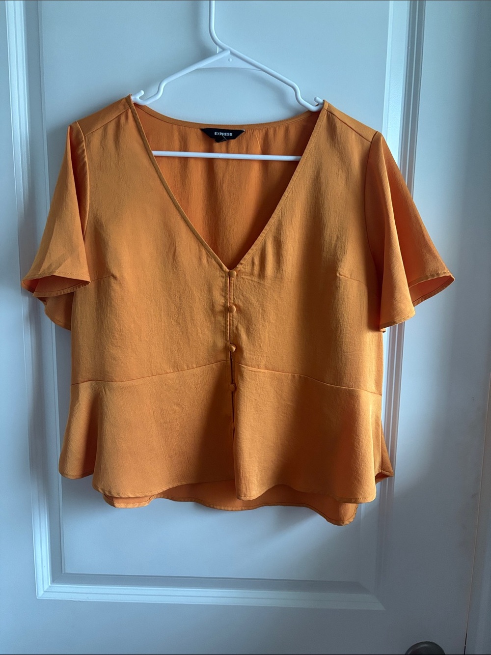 Express Women's V-Neck Peplum Button Blouse